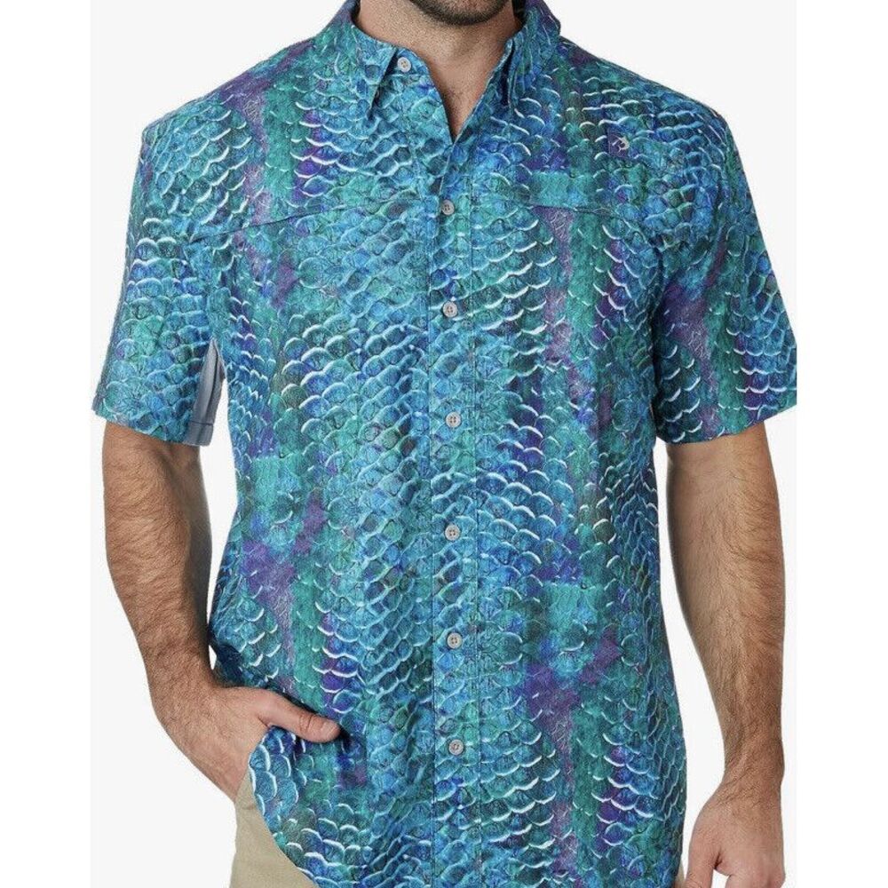 Reel Legends Gritty‎ Scales Mariner II Short Sleeve Shirt Vented Fish Outdoor S